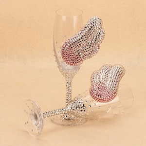 WEDDING BLING BEDAZZLED Bride and Groom Champagne Toasting Flutes / Champagne Flutes / Toasting Glasses with Crystals & Rhinestones image 1