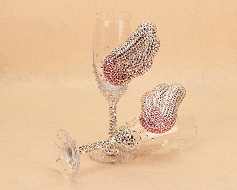 WEDDING BLING BEDAZZLED Bride and Groom Champagne Toasting Flutes / Champagne Flutes / Toasting Glasses with Crystals & Rhinestones image 1