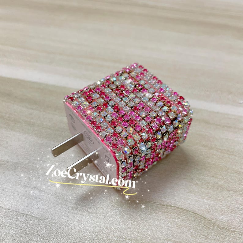 Bling Bedazzled Pink Phone Charge Cable and Charger - Thumbnail 2