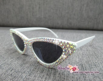 HOLLYWOOD Modieuze cat eye-zonnebrillen / tinten / sunnies met AB witte bling bling sprankelende strassteentjes festival rockabilly retro pin-up