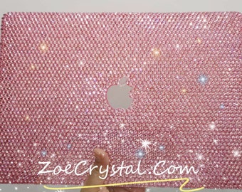 MACBOOK Air Pro Case Cover w Bedazzled Bling Sparkly Shiny Handmade Customized Rose Pink Crystal Rhinestones Kim Kardashian 14" 16" Pro 2021