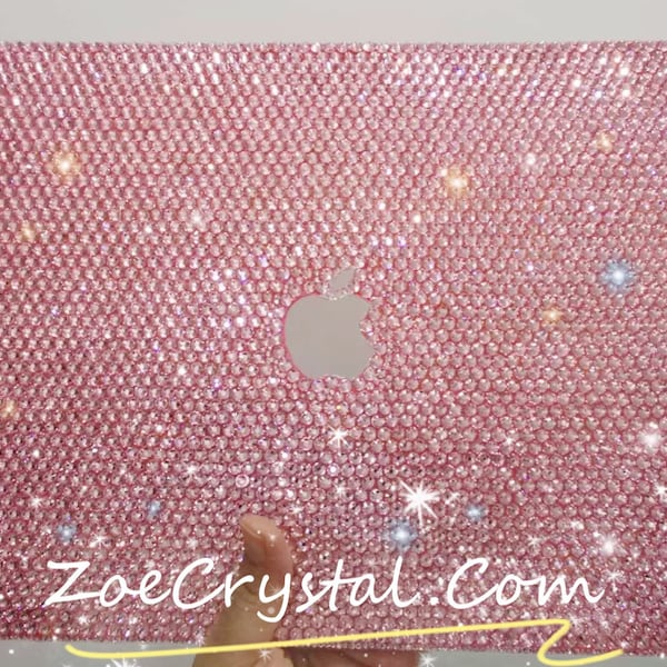 MACBOOK Air Pro Case Cover w Bedazzled Bling Sparkly Shiny Handmade Customized Rose Pink Crystal Rhinestones Kim Kardashian 14" 16" Pro 2021