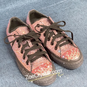 Bling CONVERSE  All Star SNEAKERS with shinning and Stylish CRYSTALS - Pink -Low platform