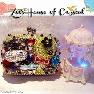 Bling and Sparkly CRYSTAL Clutch with Black  Bling Elegant Cute Bedazzled Crystal  Chubby Cow