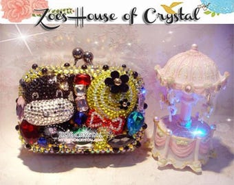 Bling and Sparkly CRYSTAL Clutch with Black  Bling Elegant Cute Bedazzled Crystal  Chubby Cow
