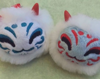 3" Kabuki oni demon spirit plushie cat keychain ~ keyrings, ball chains, faux fur accessory