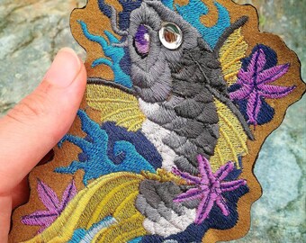Koi Fish ~ Swim upstream GREY ~  Embroidered sew-on patch