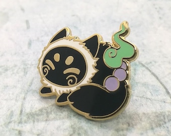 Forest Kitsune Spirit (Black White version) ~ Gold-plated Hard enamel brooch pin metal