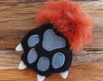 3.5" Red fox paw keychain ~ Faux fur accessory, fluffy toebeans with claws