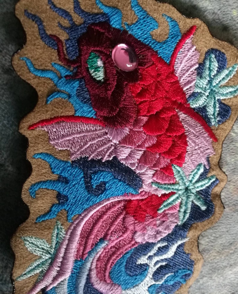Koi Fish ~ Swim upstream ~  Embroidered sew-on patch
