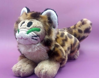 Golden Brown Spotted Bengal Cat Plush, Floppy Faux Fur Art Doll, Hand-Sewn Kitten Toy 8" long