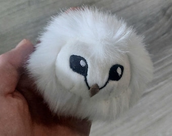 White Barn owl owlet plushie faux fur keychain ~