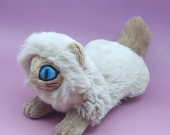 Latte Brown Mewkin Kitty Art Doll, Hand-Sewn Faux Fur Cat Plushie (8" Long)