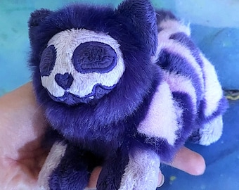 8" CUSTOM MADE Skull Kitty Mewkin ~ Pluizige gevulde pop, diskette van nepbont, kattenknuffel