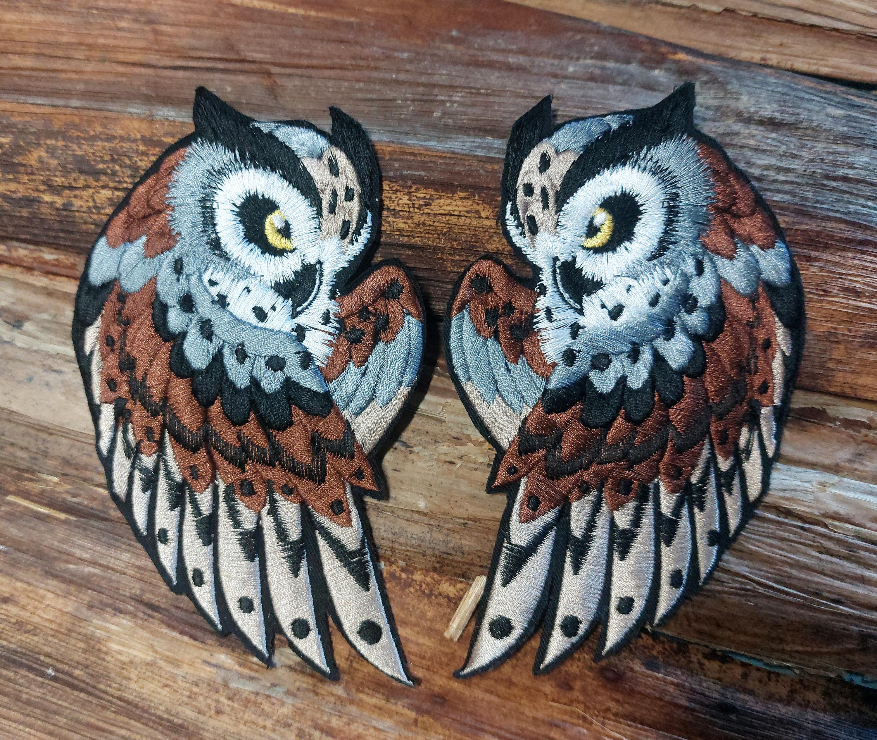 6" Horned Owl ~ Embroidered iron-on patch, owl applique, embroidery art