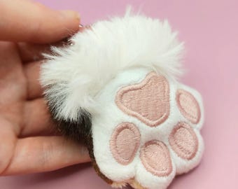 Portachiavi a forma di zampa di cane, gatto e lupo, cuscinetti per zampe neri e BIANCHI con artigli ~ Accessorio in pelliccia sintetica