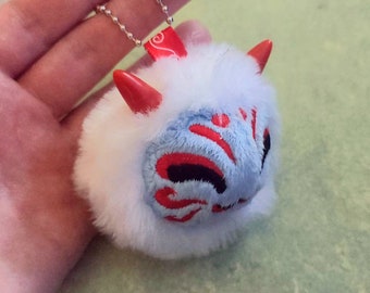 3" Kabuki oni demon spirit plushie cat keychain ~ keyrings, ball chains, faux fur accessory