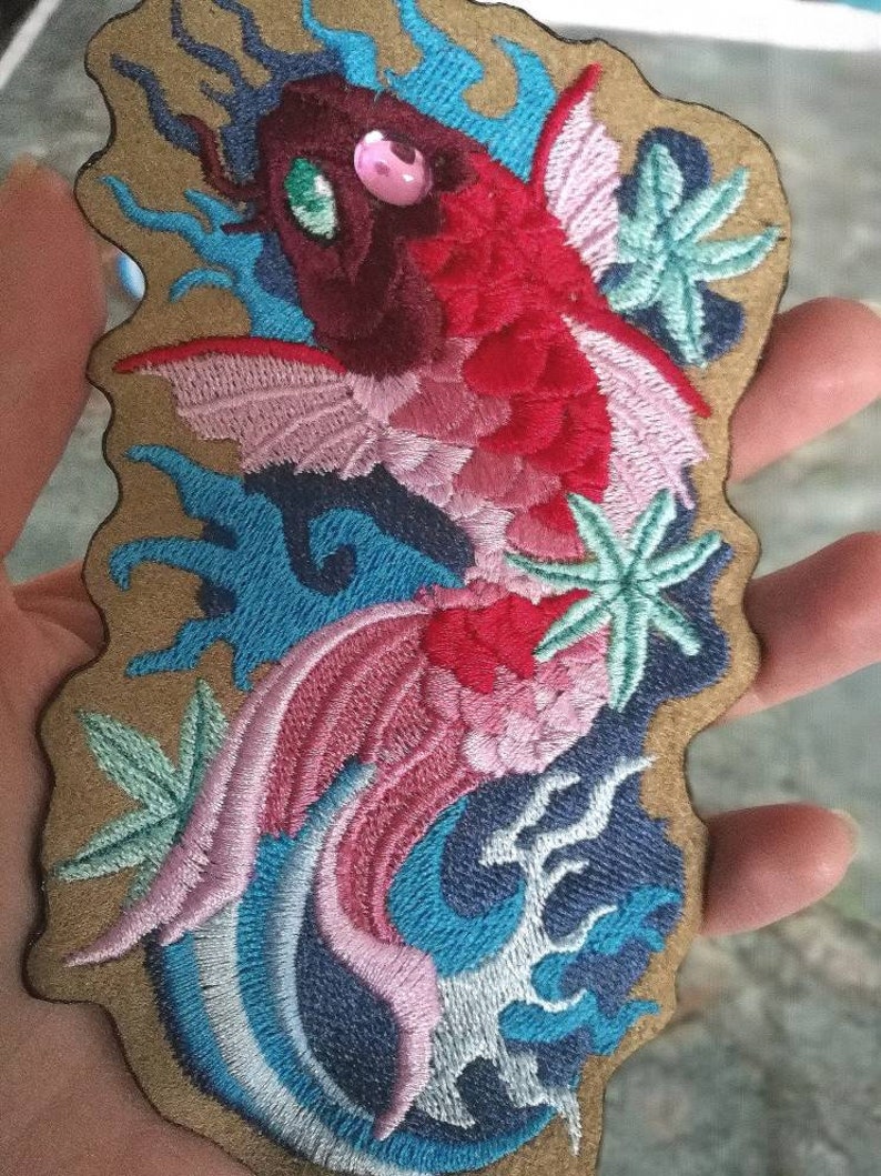 Koi Fish Swim upstream Embroidered sewon patch Etsy