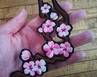 Cherry Blossom Branch Embroidered Iron-On Patch