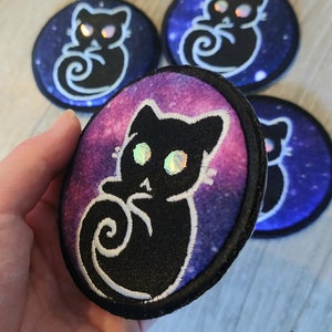 3.4&quot; Black Galaxy Kitty Patch ~ irisierend ~ Aufnäher, Applikation, Bügelbild, Applikation