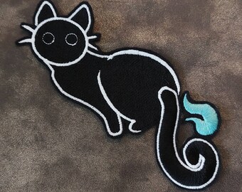 7" Last ones!* GLOW in the dark sitting kitty large -  Embroidered iron-on patches