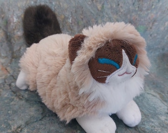 8" Mewkin Snowshoe cat ~ Chocolate brown ~  Fluffy stuffed doll, Faux fur floppy, cat plushie