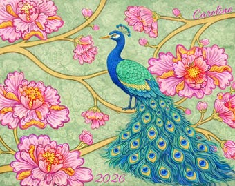 Personalized Green Peacock Mahjong Card Cover, NMJL Card, Large Size (please read description)
