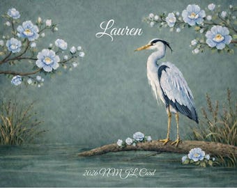 Personalized Heron Mahjong Card Cover (fits size Large NMJL card) (please read description)