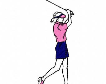 Lady Golfer Machine Embroidery Design - Instant Download