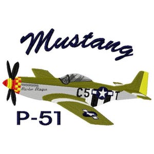 Mustang P-51 Airplane Embroidery Design - Instant Download
