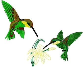 2 Hummingbirds Machine Embroidery Design - Instant Download