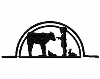 Boy with Animals Machine Embroidery Design - Instant Download