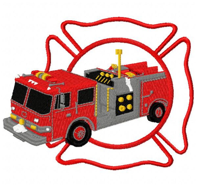 Fire Truck Machine Embroidery Design Instant Download image 1