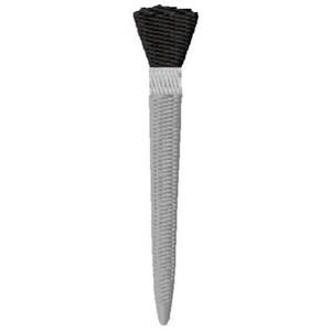 May include: An embroidered design of a makeup brush. The brush features a black, textured head, a silver band, and a long, light gray handle. The design is set against a plain white background.