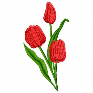 Large Tulips Flower Embroidery Design - Instant Download