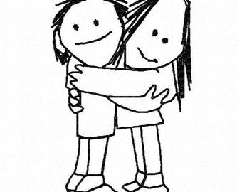 Girl and Boy Hugging Machine Embroidery Design - Instant Download