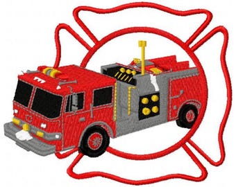 Fire Truck Machine Embroidery Design - Instant Download