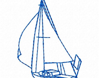 Sailboat Outline Machine Embroidery Design - Instant Download