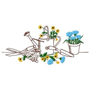 Garden Tools and Flowers Embroidery Design - Instant Download