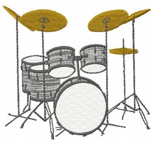 Drum Set Machine Embroidery Design - Instant Download