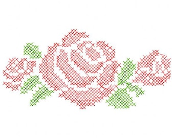 Cross Stitch Roses Embroidery Design - Instant Download