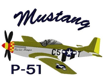 Mustang P-51 Airplane Embroidery Design - Instant Download