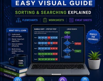 Introduction aux algorithmes, guide visuel facile, explication du tri et de la recherche avec des organigrammes, des feuilles de calcul et des aide-mémoire
