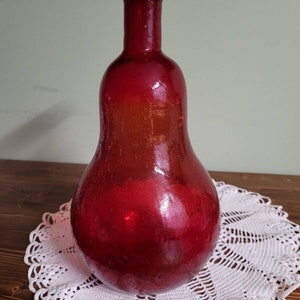 MCM 1960s Rainbow Crackle Glass vase decanter red large