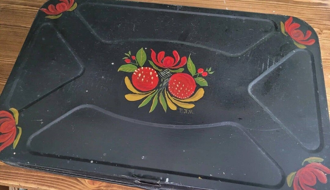 Vintage Toleware Metal Tin Storage Box Folk Art - Etsy