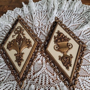 Homco Syroco Mid Century Diamond Gold Colored Wall Plastic Plaques