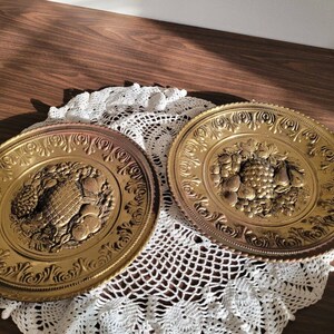 Vintage brass wall plaques fruit MCM made in England