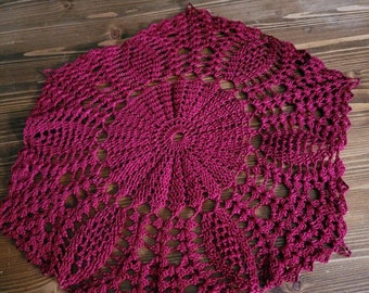 Handmade Doily crochet burgundy hexagon