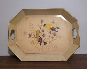 Vintage Nashco Metal Tole Tray with goldfinches