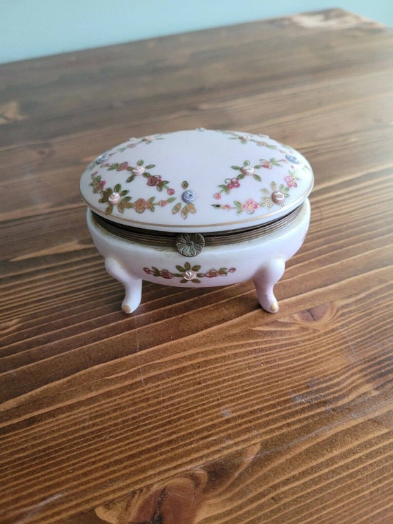 Vintage Porcelain Gold Floral Footed Trinket Box - image 2